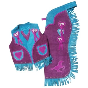 Little Riders Western Vest & Chap Set - Turquesa-Púrpura-Rosa - Corazones- S,M,L - Imagen 1 de 3