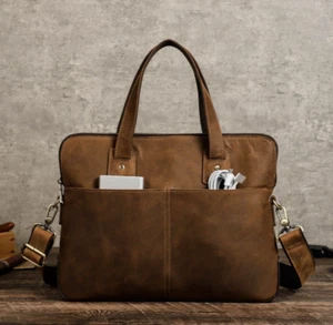 Large Men's Genuine Leather Messenger Laptop Bag Shoulder Bag Cross body Satchel - Picture 1 of 9