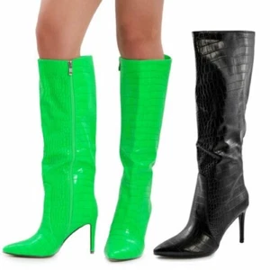 Stiefel Frau Schuhe A Spitze Coccodrillo Up Knie Absätze Hoch TooCool X6458 - Bild 1 von 12