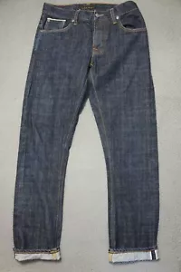 Nudie Selvedge Jeans Herren 31 x 32 blau Denim gerades Bein Knopfleiste trocken grimig Tim - Bild 1 von 14