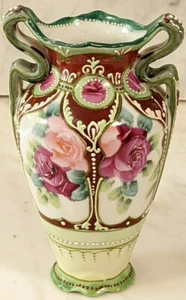 Jugendstil Vase Maß handbemalt Porzellan - schöne Rosen - 6-1/4" - Bild 1 von 10
