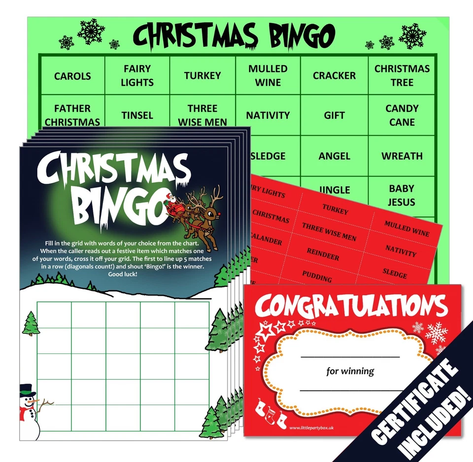 LITTLE PARTY BOX CHRISTMAS BINGO GAME - Kids, Office, Family, Party. Secret Santa/Stocking Filler