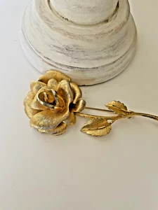 Vintage Goldtone Brushed Rose Flower Brooch Pin Large Statement Jewelry Gift - Picture 1 of 7