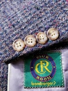 40R Vintage Blue pink HAIRY WOOL Tweed Blazer Sport Coat Jacket check - Picture 1 of 8