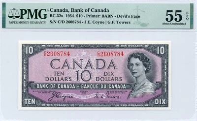 1954 $10 DEVIL'S FACE Bank of Canada BC-32a, Choice About UNC, PMG AU55 EPQ - Image 1 of 2