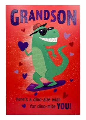 Tarjeta de San Valentín para Nieto Dinosaurio Divertida Tarjeta de Sello en Relieve NUEVA Foto 1 de 4