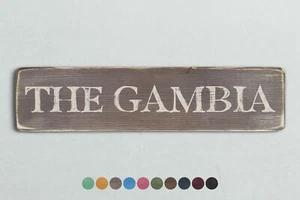 THE GAMBIA Vintage Style Wooden Sign. Shabby Chic Retro Home Gift - Picture 1 of 2