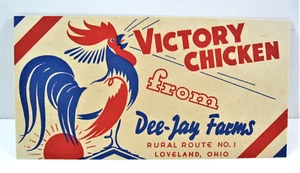 Vintage Victory Chicken Colorful Cardboard Easel Sign Dee Jay Farms Loveland Oh - Picture 1 of 1