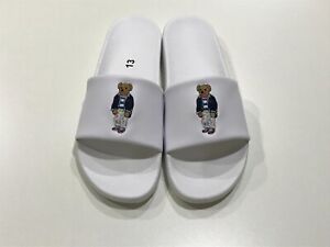 MENS 13 💙 New Polo Ralph Lauren Polo Bear White Slides Sandals Slippers