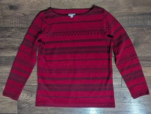 J Jill Red & Black Geometric Print Boat Neck Womens Sweater Koh Claire Size Med - Picture 1 of 15