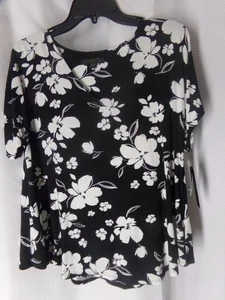 Donna Karan Nachtwäsche PJ Top Shirt Größe Large schwarz weiß Blumen neu mit Etikett - Bild 1 von 3