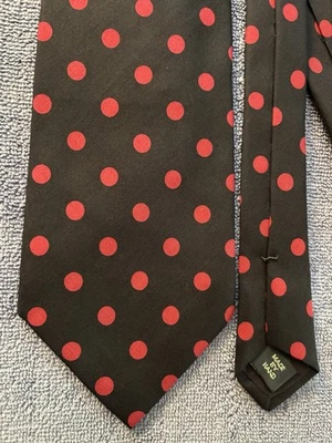 Polo Ralph Lauren gravata de seda azul marinho com bolinhas vermelhas 3,75 x 57 feita à mão nos EUA EUC - Imagem 1 de 4