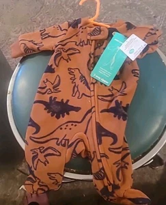 Baby Boy Clothes New Carter's Preemie Brown Fleece Dinosaur Footed Outfit - Picture 1 of 4