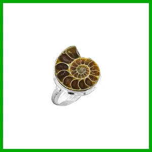 Mothers day Sale Pear Natural Ammonite Fossil Statement Ring Jewelry 925 Silver - Picture 1 of 7
