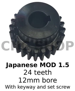 JAPANESE MOD 1.5 24T SPUR 12mm bore w set screw & keyway SPUR GEAR RACK PINION - Picture 1 of 2