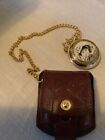 Franklin Mint Pocket Watch Anglers fish With Leather Pouch And Chain.