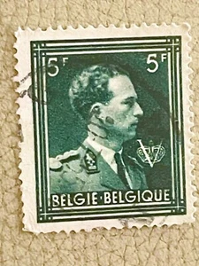 VERY RARE Belgium 1957 King Leopold 5f Stamp Dark Green Scott 360a - Picture 1 of 2