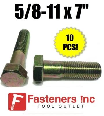 BRIGHTON BEST (Qty 10) 5/8-11 x 7" Hex Bolt Zinc Plated Grade 8 Cap Screw Partial Thread
