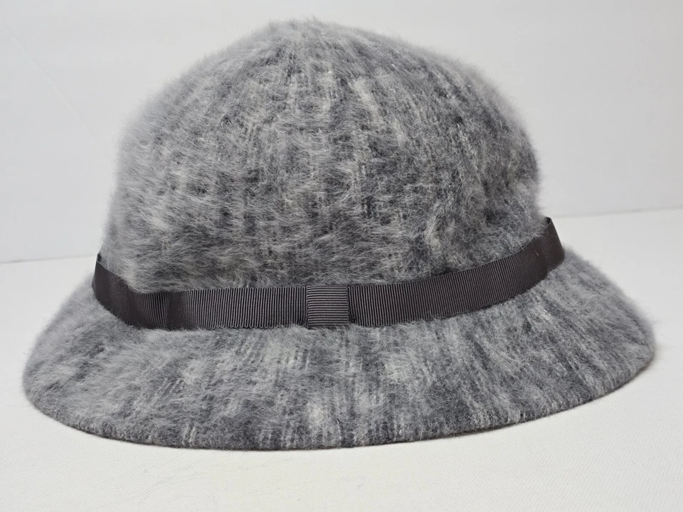 KANGOL Cascade 2010 Fedora Grey Fuzzy Angora Blend Ribbon England Cloche Hat - Image 1 of 4