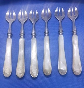 6 Antique 950 Silver Oyster Forks Pearl Handle Paris France Hallmark Very Rare - Picture 1 of 9
