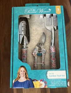 Pioneer Woman Garden Tool Set Folk Geo Floral 3Pc Trowel Cultivator Pruner New - Picture 1 of 7