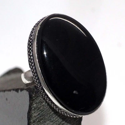Anillo de piedras preciosas chapado en plata 925 de ónix negro EE. UU. 6,5 joyería estética JW Foto 1 de 3