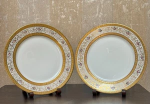 Wm Guerin Limoges France 10" Plate Pink Roses Gold Encrusted Border Set 2 - Picture 1 of 5