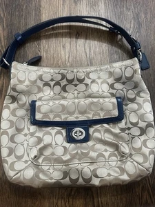 Coach Signature Jacquard Schultertasche braun hellbraun Lederbesatz Handtasche - Bild 1 von 13