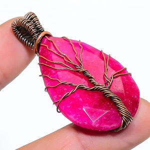 Ruby Simulated Gemstone Handmade Copper Wire Wrap Jewelry Pendant 2.05" - Picture 1 of 5