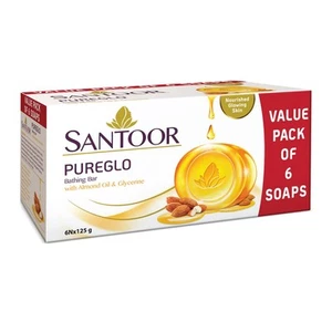 Santoor PureGlo Glycerine Soap Almond Oil And Glycerine 125Gm Each Pack Of 6 c4 - Picture 1 of 4