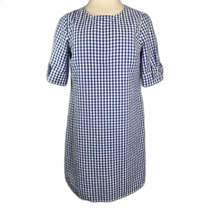 Crown & Ivy blau-weißes Gingham-Kleid, Größe L, knielang, Schleifenärmel - Bild 1 von 10