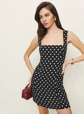 Vestido Reformation Gabbin - Betty - Talla 10 - Lunares Blanco Negro - Nuevo con Etiquetas - Cremallera Foto 1 de 4