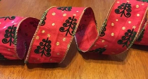 Französisches Drahtkantenband Rot Gold Schwarz Samt Bäume Urlaub Exquisit Jacquard - Bild 1 von 1