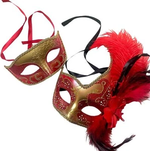 Couples Masquerade Ball Mask Pair Feather Mardi Gras Party Prom Valentines Gift - Picture 1 of 23