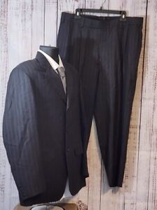 Mens Dark Gray Pinstripe 3 Button 2 Piece Suit - Hand Measured - 44R, 38X26