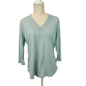 NWT Orvis V Neck 3/4 Sleeve Relaxed Fit Linen Blend Top Women's S Ether Green - Picture 1 of 10
