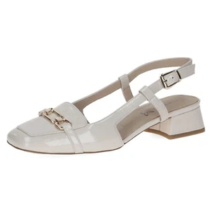 Scarpe Donna Decolletè Sling Back Pelle Lucida Beige Panna Tacco Basso CAPRICE - Picture 1 of 5