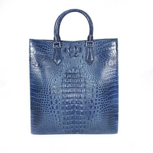 MODERNE BLAUE GROSSE DAMEN-TRAGETASCHE ALLIGATOR SILBER HARDWARE ACCESSOIRES - Bild 1 von 10