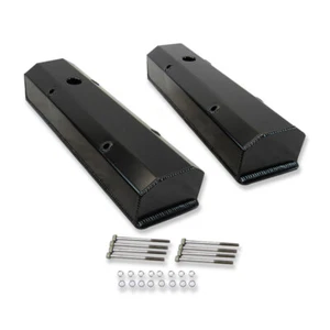 Black Anodized Fabricated Tall Alum Valve Covers w/ Holes Flat Top Long Bolts - Picture 1 of 3