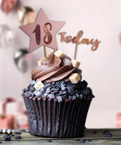 BIRTHDAY CAKE DECORATION / TOPPER PINK & ROSE GOLD WITH PERSONALISED AGE - Picture 1 of 2