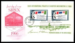 1966 SIPEX Philatelic Exhibit Sc 1310 1311 official FDC AFDCS red cachet (L53 - Picture 1 of 1