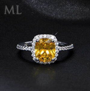 2 Carat Yellow Stone Promise Bridal CZ Fashion Ring White Gold Plated Size 4-9