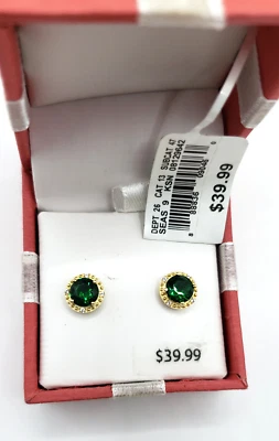 Novo Na Caixa Brincos Khols Simulados Verde Esmeralda Halo - Banhado a Ouro Amarelo - Imagem 1 de 4