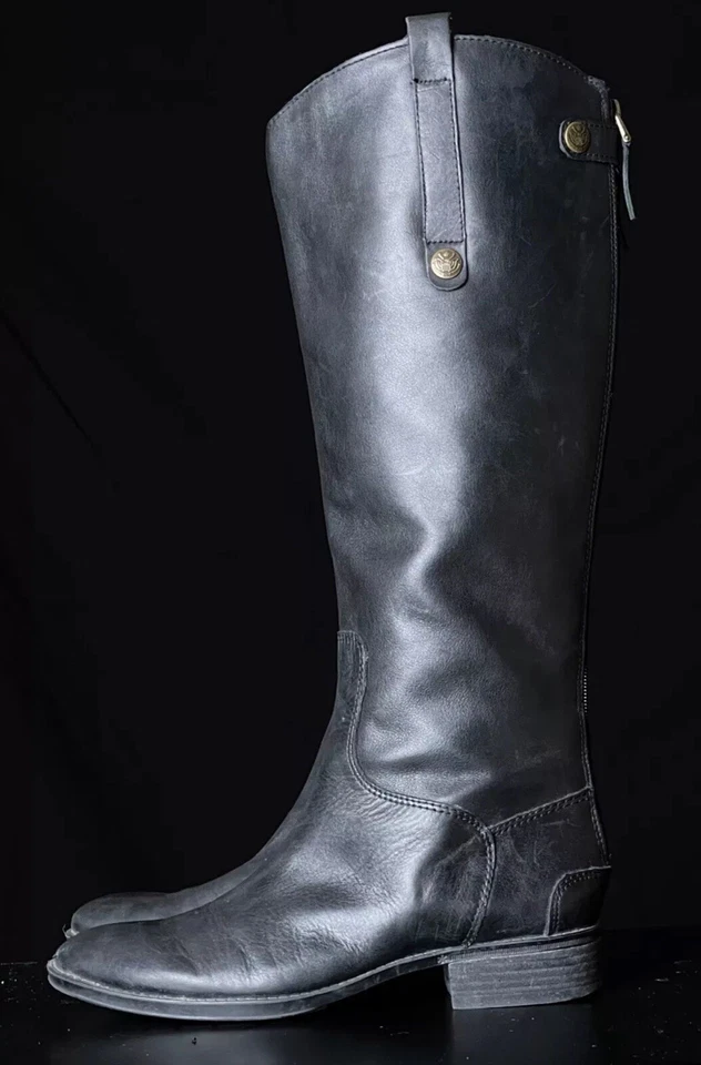 Sam Edelman Womens Penny 2 Wide Shaft Riding Boot Black Leather 8 M US