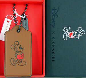 Coach X Disney Mickey Mouse Leather Hang Tag Bag Charm Key Fob NWT BOXED