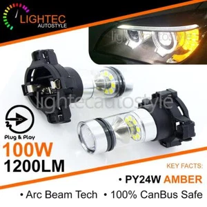 2x CanBus PY24W 5200s 100W Amber LED Turn Signal Indicator Bulbs Error Free BMW - Picture 1 of 6