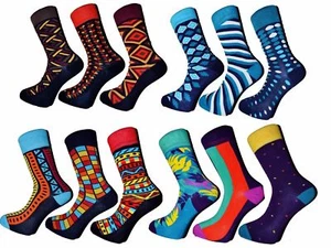 3,6,12,Pairs Men's Cotton Multi Color High Quality Pattern Design Gift Socks - Picture 1 of 5