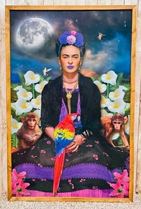 Mexican Artesanal Frida Kahlo Wood Frame Cuadro Artesanal Madera De Frida Kahlo - Picture 1 of 11