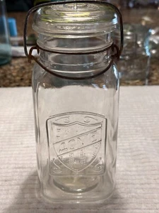 Vintage ACME Square Clear Quart Mason Canning Jar With Glass Lid & Wire Bale - Picture 1 of 8