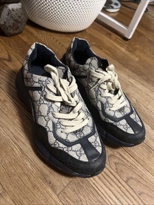 GUCCI Rhyton Leather-Trimmed Monogrammed Supreme Coated-Canvas Sneakers - Picture 1 of 6